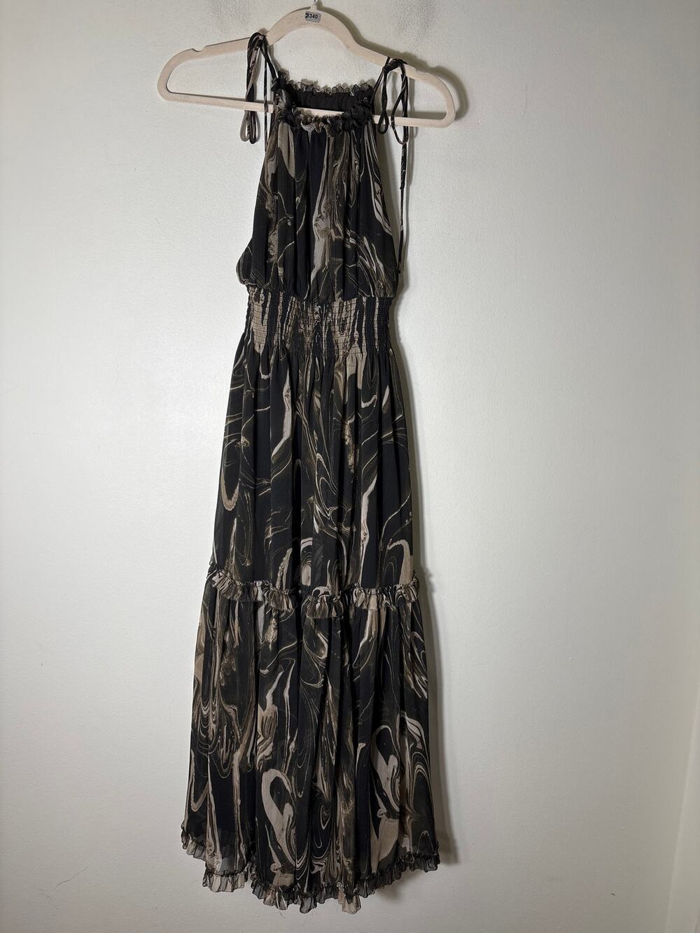 Banana Republic Dark Gray Green Paint Swirl Sleeveless Maxi Dress Sz XS